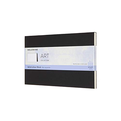 Moleskine Art Collection Watercolour Block Blocco da Disegno per Acquerello, Album con Carta per Acquerelli, Copertina in Cartoncino, Formato Large 13 x 21 cm, Nero, 20 Pagine