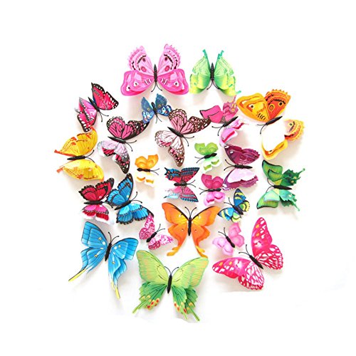 Skyshadow, adesivi a forma di farfalla 3D, doppia ali con magnete, decorazione da parete, 24 pezzi (magnete)