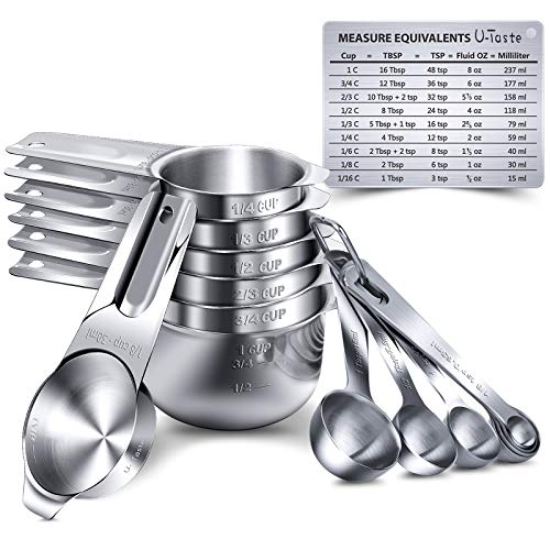 U-Taste Misurini Cucchiai Cup, Set di 15 Misurini in Acciaio Inox 18/8 Measuring Cucina Misurini Cucchiai Dosatore Set per Misurazione a Secco e Ingredienti Liquidi