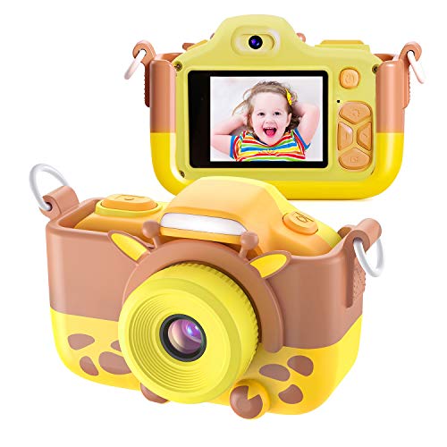 Kriogor Macchina Fotografica Bambini, Fotocamera Digitale Selfie per Bambini con Dual Lens/ 12 Megapixel/ 1080P Videocamera/ LCD da 2 Pollici/ Scheda TF da 256M (Giallo)