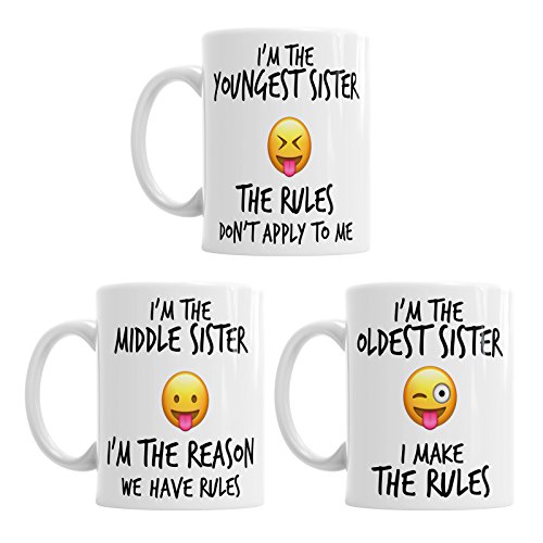 più Giovane Medio Oldest Child Sisters Norme Funny Coffee Mug Tea Cup Gift