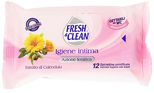 Fresh & Clean - Salviettine Umidificate Azione Lenitiva, Estratto di Calendula - 12 pezzi