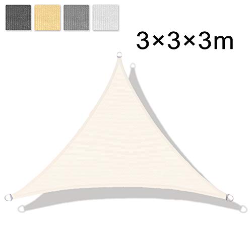 LOVE STORY Tenda da Vela Parasole(HDPE) Triangolare 3×3×3m Beige Protezione UV per Terrazza Campeggio Giardino Esterno