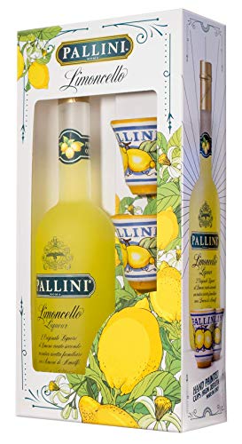 Pallini Limoncello 50 cl - Confezione Regalo con 2 tazzine in ceramica Deruta dipinte a mano