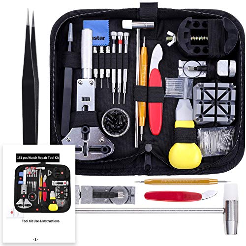 Vastar 151 PCS Kit Riparazione Orologi,Kit Attrezzi Orologiaio per Fai da te Orologi,per Orologio Riparazione Cinturino Orologio,Sostituisci Batteria Orologio e Apri Custodia Orologio (151 Pazzi)