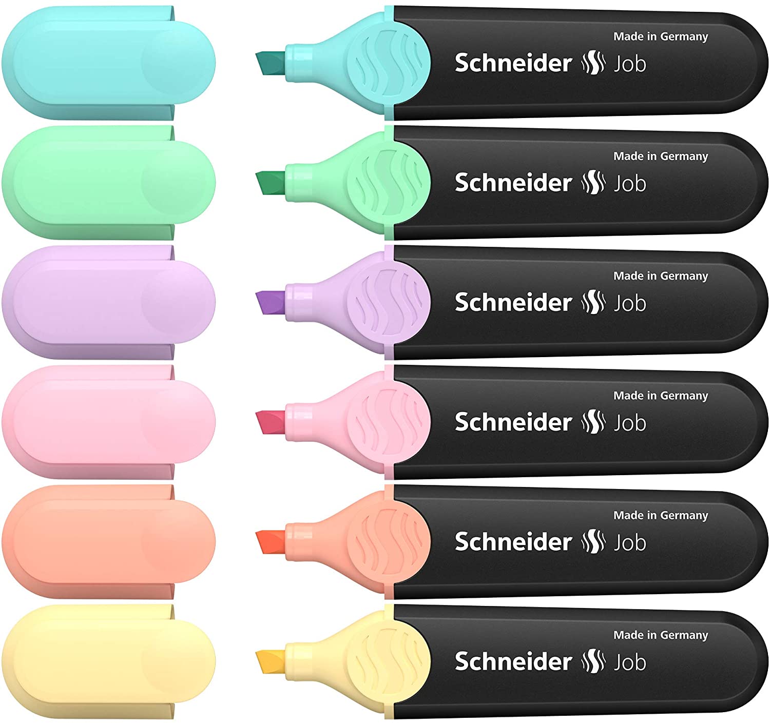 Schneider Job 150 - Evidenziatore a colori pastello, turchese, menta, lilla, rosa, pesca, vaniglia, 6 pz