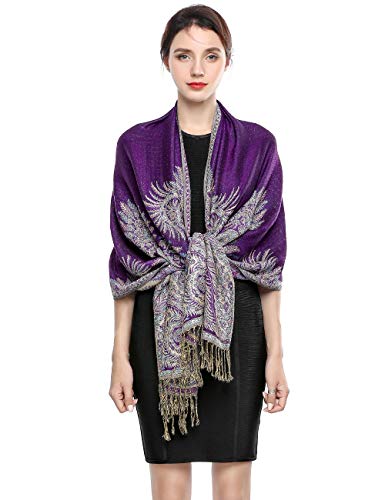 EASE LEAP Sciarpa Pashmina per donna scialle avvolgente caldo di lusso con sensazione di seta Hijab Paisley in colori ricchi con frange 200 * 70cm/(porpora)