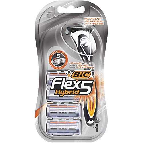 BIC RAZORS Flex5 Hybrid Kit Rasoi da Uomo, 1 Pacco a 4 Pezzi