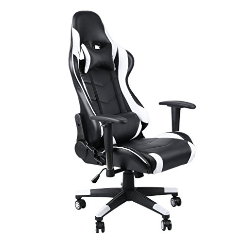 Krispich Sedia Gaming Ufficio da Scrivania Poltrona Ergonomica Sedie da Gaming Girevole con Rotelle, Altezza Regolabile e Supporto Lombare, Bianca