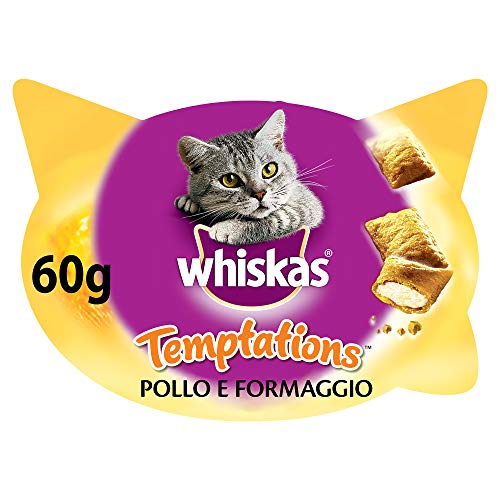 Whiskas Temptations Snack per Gatto con Pollo e Formaggio 60 g - 8 Vaschette