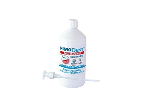 Fimodent Collutorio alla Clorexidina 0.12% con SPDD (Sistema Protezione Discromie Dentali) e gradevole gusto menta. Trattamento antiplacca e antibatterico prolungato. 1 Litro