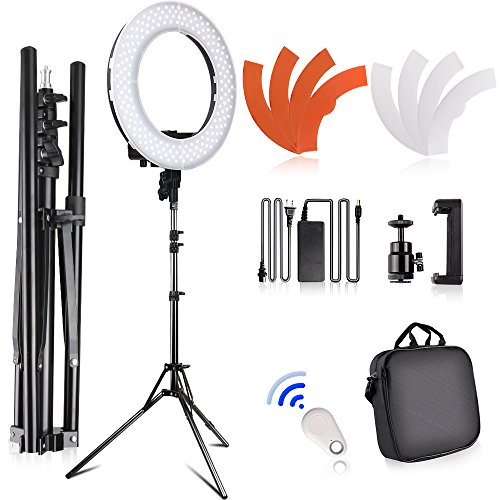 SAMTIAN LED Luce Anello Kit 14 pollici / 36cm esterno Luminoso Ring Light Portatile Anulare Dimmerabile 5500K 45W con treppiede 2M per video di Youtube, Tik Tok, scatto, autoritratto, trucco, vlog