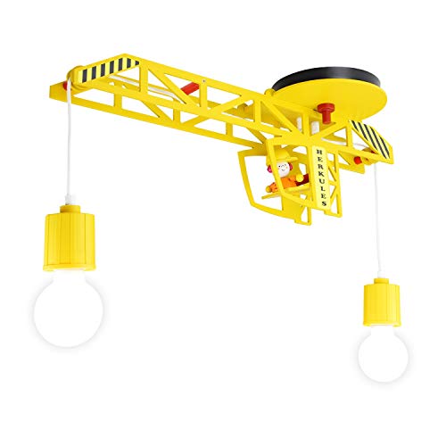 Elobra 128282 - Lampadario per camera dei bambini, forma a gru, in legno, colore: giallo