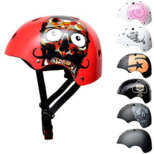 SkullCap® BMX & Casco per Skater Casco - Bicicletta & Monopattino Elettrico, Design: Red Ocean, Taglia: M (55-58 cm)