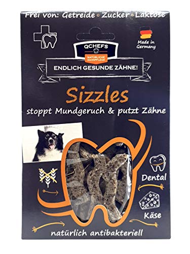 QCHEFS Sizzles|snack per cani per cura odontoiatrica|eliminano il tartaro|per taglie piccole| medie e grandi ed allergici|trattamento per alitosi e gengivite|ricotta|il tutto antibatterico
