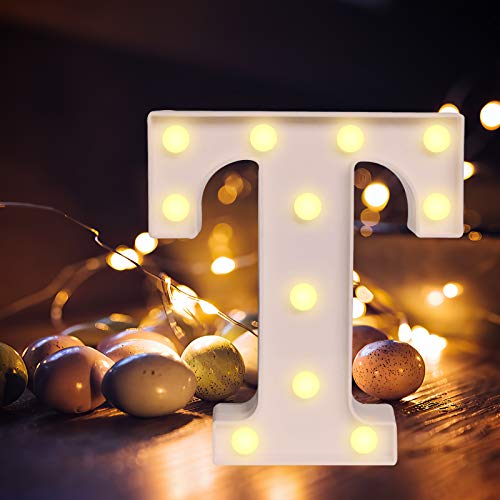 Lettere dell'alfabeto luminose a LED, luce bianca calda, decorazione per casa, feste, bar, matrimoni, festival. T