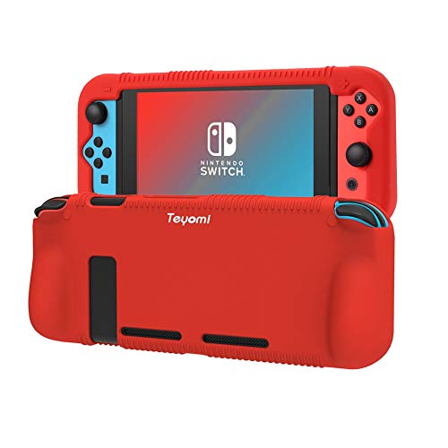 Teyomi Custodia per Nintendo Switch, Cover Protettiva per Custodia in Silicone con 2 Fessure per Carte Da Gioco, Assorbimento Degli Urti e Antigraffio (Rosso)