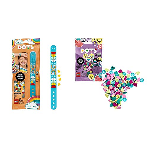 LEGO Dots Braccialetto Arcobaleno, Kit di Gioielli Creativi con 32 Applicazioni +  Dots Extra Serie 1 Accessori con Elementi Glitterati