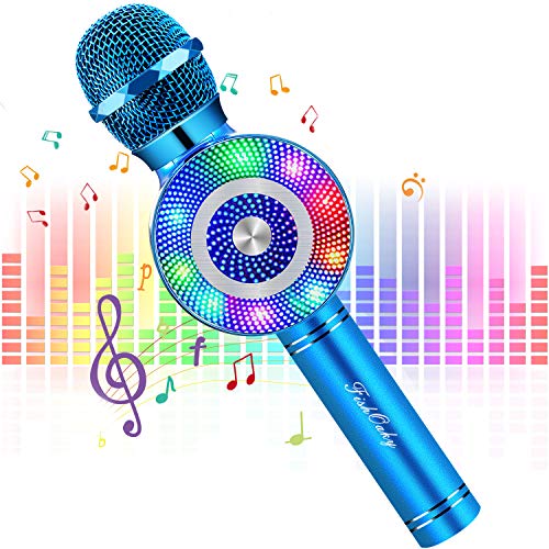 FISHOAKY 4.1 Wireless Bambini Karaoke, Microfono Karaoke Bluetooth, Portatile Karaoke Microfono con Altoparlante per Cantare, Funzione Eco, Compatibile con Android/iOS (azul)