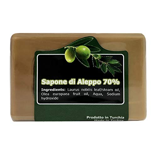 Sapone di Aleppo Originale con 70% Olio d'Alloro - Ricetta Tradizionale - Aleppo Puro e Naturale 100% - Prodotto Artigianalmente - Sapone Prezioso per il Trattamento della Pelle