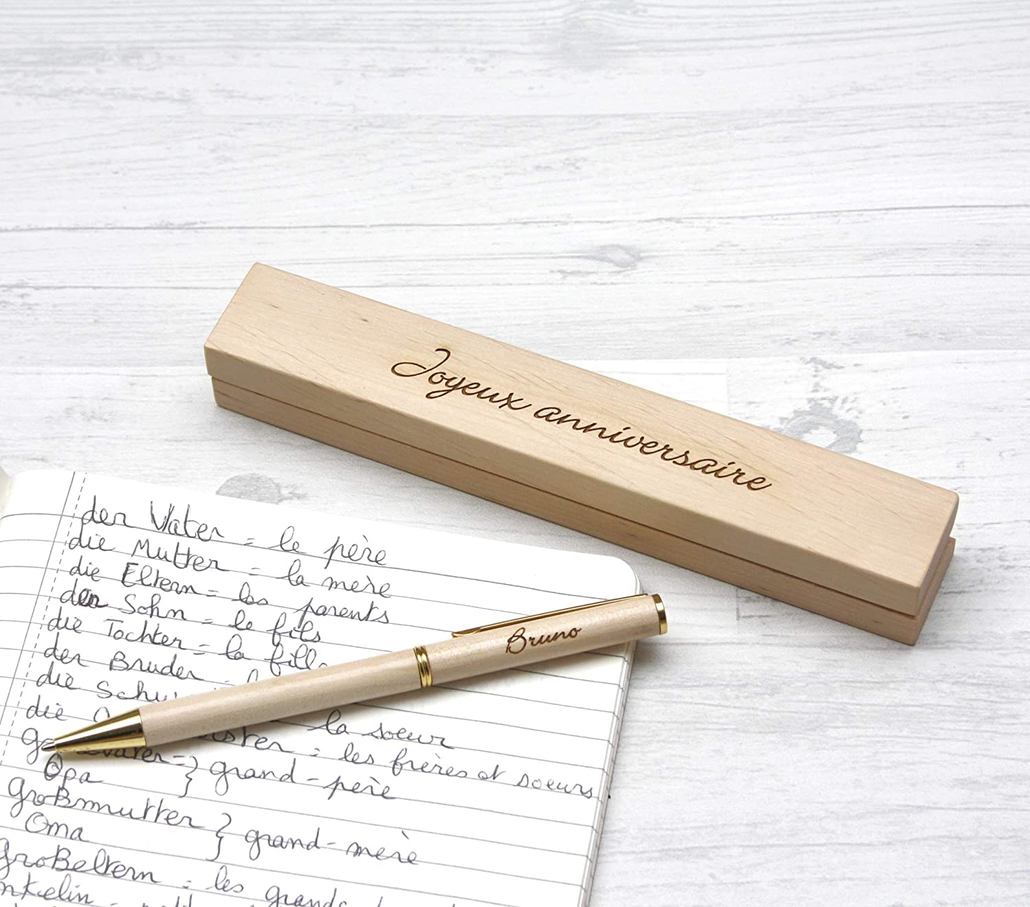 Penna personalizzata e cassetta personalizzata, in legno inciso con vostro testo, regalo personalizzabile