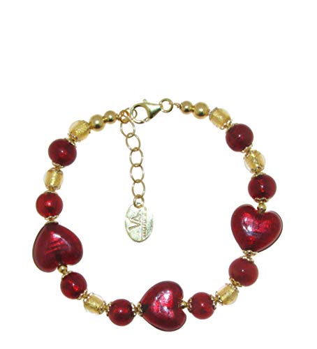 Venetiaurum - Bracciale per Donna con cuori e perle in vetro originale di Murano e argento 925 - Gioiello made in Italy certificato