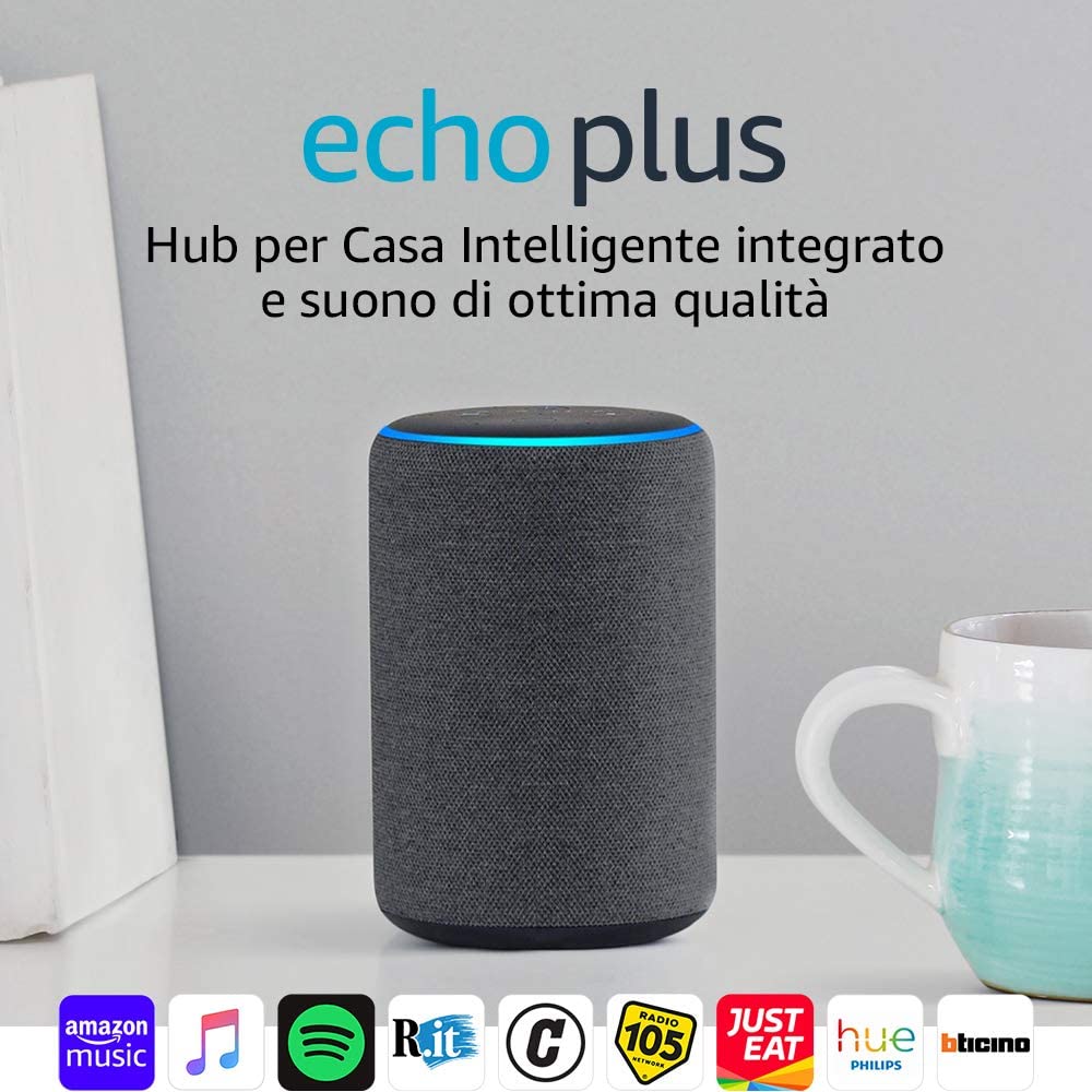 Echo Plus (2ª generazione) – Hub per Casa Intelligente integrato e suono di ottima qualità - Tessuto antracite