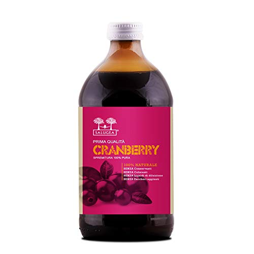 Succo di Cranberry (Mirtillo Rosso Americano) Salugea 0039 Puro al 100% - Integratore per la Protezione delle Vie Urinarie e Sistema Immunitario - 500 Ml - Bottiglia in Vetro Scuro Farmaceutico