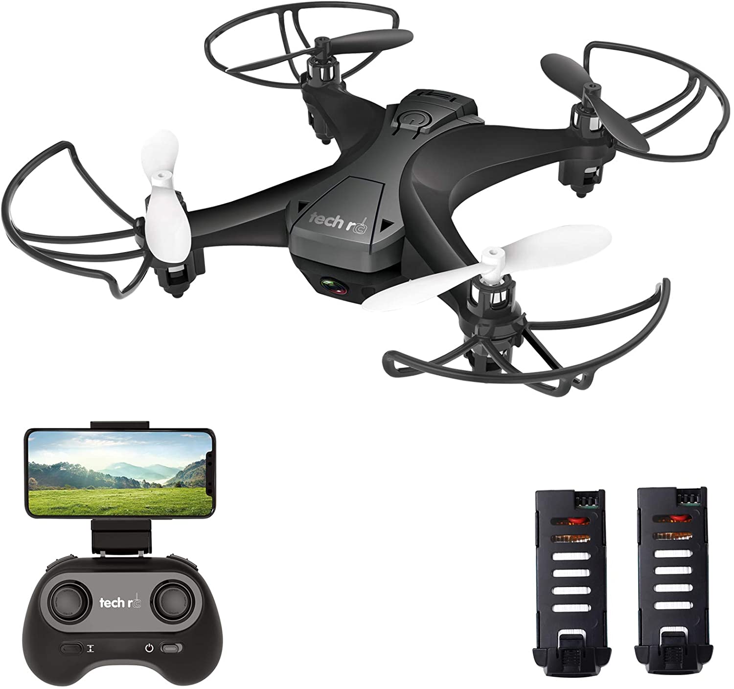 tech rc Mini Drone con HD Telecamera con Due Batterie Funzione di Sospensione Altitudine Un Pulsante di Decollo/ Atterraggio ,Modalità Senza Testa Protezioni 360°per Bambini e Principianti Buon Regalo