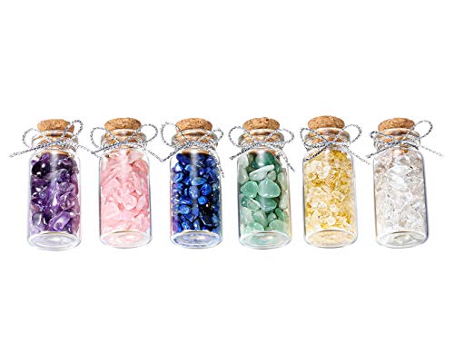 Jovivi 6 Mini Cristalli e Pietre Preziose Bottigliette in Vetro Kit da Collezione in Scatola di Legno per Guarigione Meditazione Chakra Reiki Portafortuna