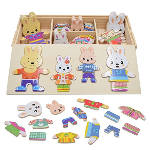 Vesti la Famiglia Conigli Puzzle Legno Bambini Educativi Giocattolo Giochi Creativi Dress up Toys Craft Fit 72 PCS 3 Anni e Oltre Conigli