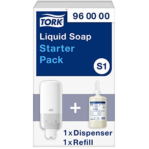 Tork 960000 Sapone Liquido Starter Pack: 1 Dispenser per Sapone Liquido + 1 Ricarica, Sistema S1, Elevation Design, Bianco