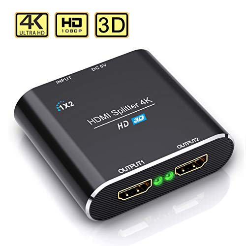 HDMI Splitter,ABLEWE Alluminio 4K Splitter HDMI 1 In 2 Out Supporta HDCP, 4K, 3D, UHD, 1080P, Sdoppiatore HDMI per Xbox, PS4, PS3, Roku, lettore Blu-Ray, Firestick e HDTV