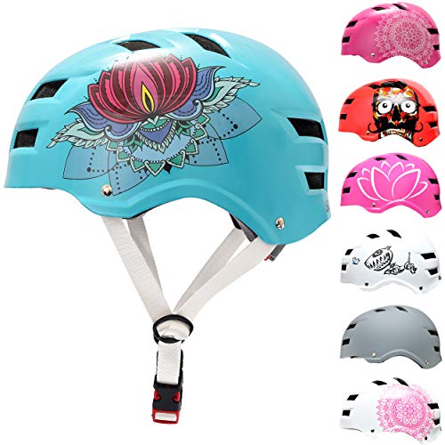 SkullCap® BMX & Casco per Skater Casco - Bicicletta & Monopattino Elettrico, Design: Lotus, Taglia: L (58-61 cm)