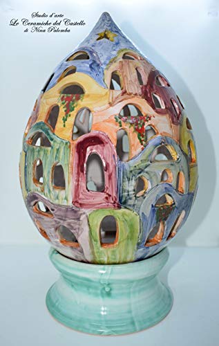 Lampada da tavolo comodino Multicolore Traforo Paesaggio Handmade Le Ceramiche del Castello Made in Italy