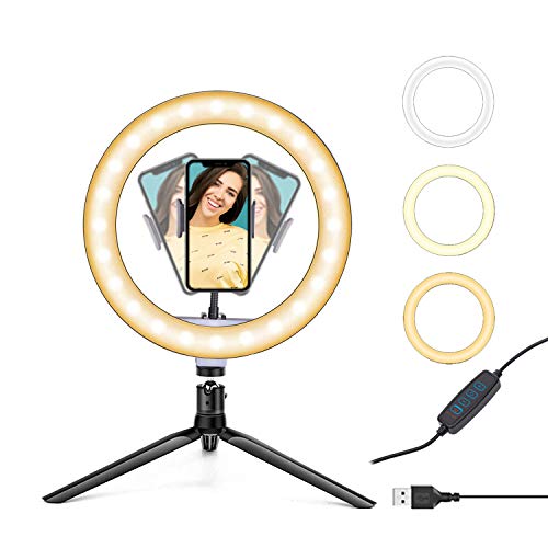 Luce ad Anello 10.2 Pollici EVAYLIOX 26CM Ring Light di 3 Colori 11 Luminosità Dimmerabile Anello Luminoso con Treppiede da Tavolo per Tik Tok Foto Selfie Streaming Live Youtube Trucco Video