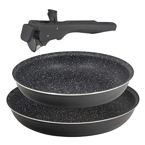 Bergner Click & Cook - Set di 2 padelle Ø 24 + 28 cm, in alluminio pressato, adatto per induzione