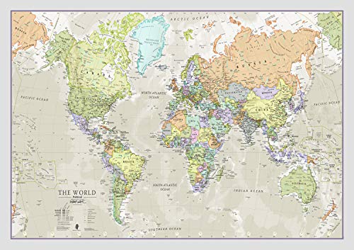 Maps International - Mappa del mondo di - Poster con mappa del mondo stile classico - Laminato – 84,1 cm (larghezza) x 59,4 cm (altezza)