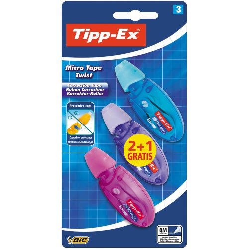 Tipp-Ex Micro Tape Twist Correttori 8m - Corpi di Colori Assortiti, Pacco da 2+1