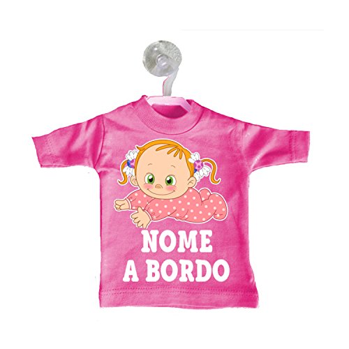 Mini T-shirt magliettina auto macchina fuxia bimba a bordo personalizzata nome bebè baby codini