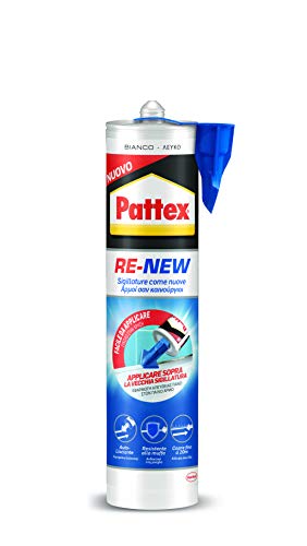 Pattex RE-NEW cartuccia silicone, silicone bianco per piastrelle e sanitari, rinnova sigillature facile da usare, impermeabile e con tripla azione antimuffa, 280ml cartuccia