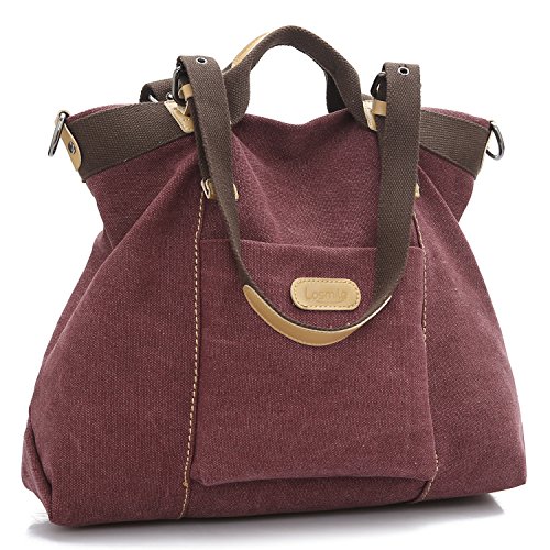 LOSMILE Borsa Donna, Borse a Spalla di Tela Grande per Viaggio Shopping Lavoro. (vino rosso)