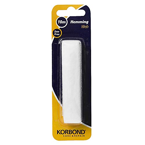 KORBOND Nastro Adesivo per Orlo, 10 m x 2 cm, Non Serve Cucire, Ideale per orli, Pantaloni, Jeans, Abiti da Lavoro, Badge, Grembiuli per la Scuola e creazioni Artigianali, Bianco, 10m x 2cm