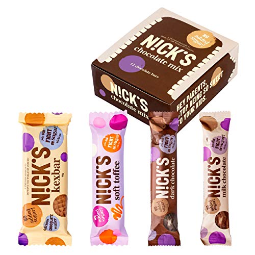 NICKS Chocolate Mix Box, Barrette di cioccolato assortite, senza zuccheri aggiunti, senza glutine (6x40g + 2x28g + 4x25g)