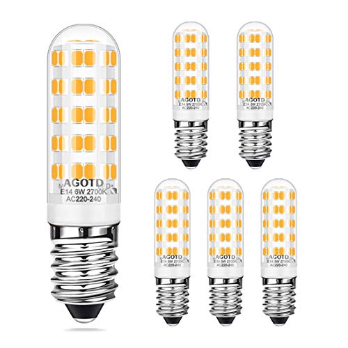 AGOTD E14 Lampadine LED 6W /520LM Bianco Caldo 2700K Lampadina Invece di 60W E14 Lampada Alogena Lampadina a LED con 64 Lampadine Angolo di 360 ° CRI 80+ Lampada a Risparmio Energetico,Confezione da 6