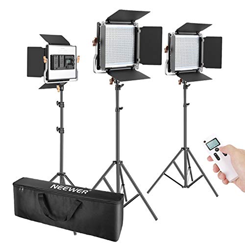 Neewer 3 Pacco Kit di illuminazione Avanzata per Video 2,4G 480 LED, Pannello LED Bi-colore Dimmerabile con Schermo LCD Telecomando 2,4G Supporto di Luce per Fotografia di Ritratto Prodotto