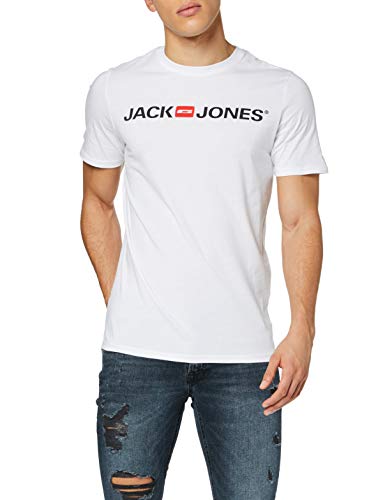 JACK & JONES Jjecorp Logo Tee SS Crew Neck Noos T-Shirt, Bianco (White Detail: Slim Fit), Medium Uomo