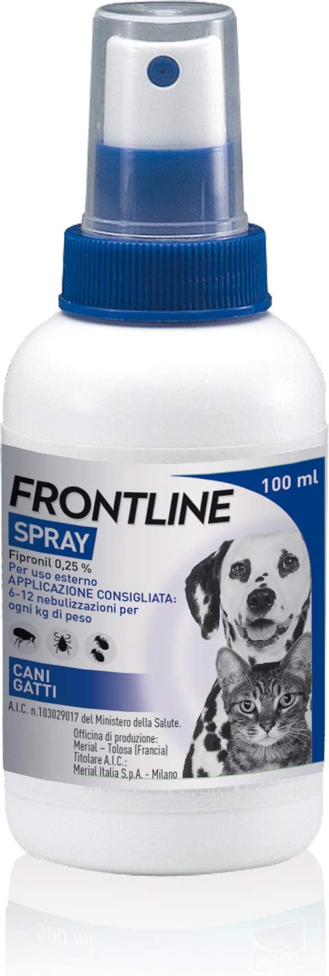 Frontline | Spray Cani e Gatti | Trattamento e prevenzione delle infestazioni da zecche, da pulci e da pidocchi | confezione da 100 ml