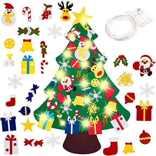 Ptsaying Feltro Albero Natale, Albero di Natale，3.3ft della Feltolta di DIY con LED Catene Luminose 30 Ornamenti Staccabili Regali di