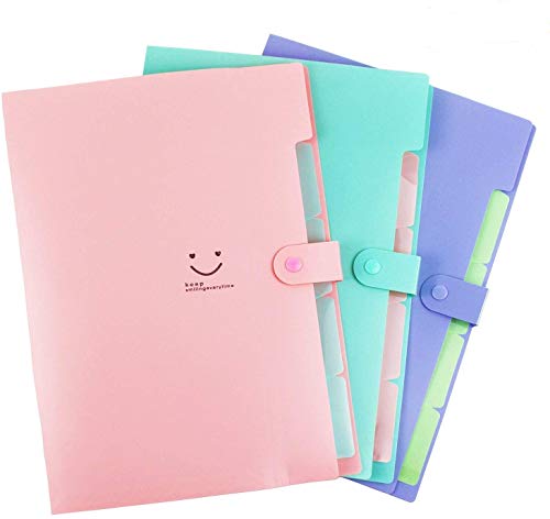 Plastic Expanding File Folders Accordion Document Organizer A4 Letter Size with Snap Closure for School and Office,Pink,Green,Violet 3-Pack